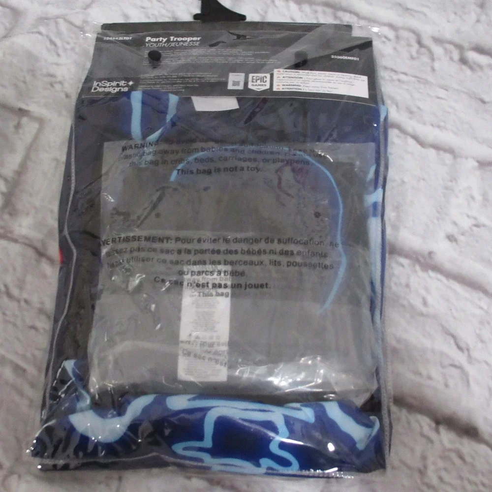 Fortnite Party Trooper Costume Youth Large 10-12 Blue New Skeleton Halloween